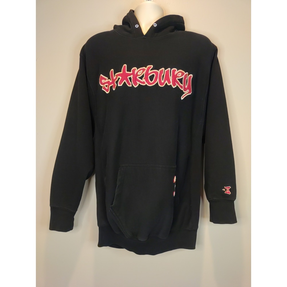 Vintage Starbury Black Red Embroidery Logo Streetwear Hoodie‎ Sweatshirt L